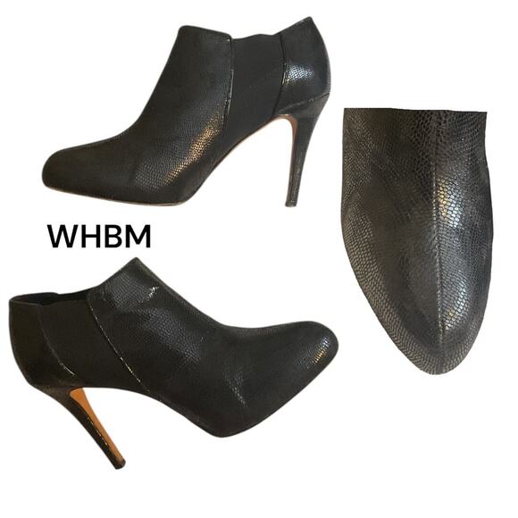 White House Black Market Booties 9.5M Black Lizard Embossed Stiletto Heel - Picture 10 of 15